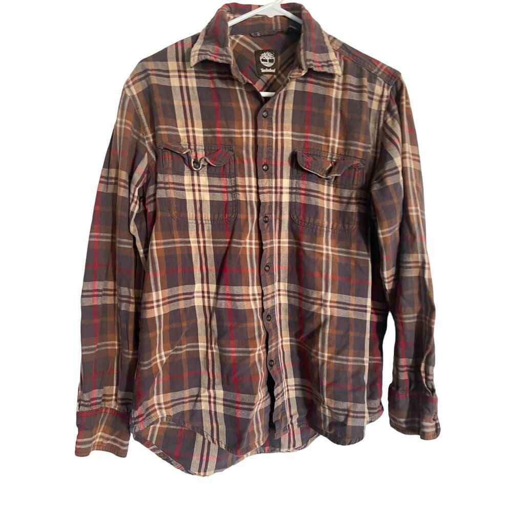 Timberland Mens Collared Plaid Flannel Long Sleeve Buttons Up Shirt Size M